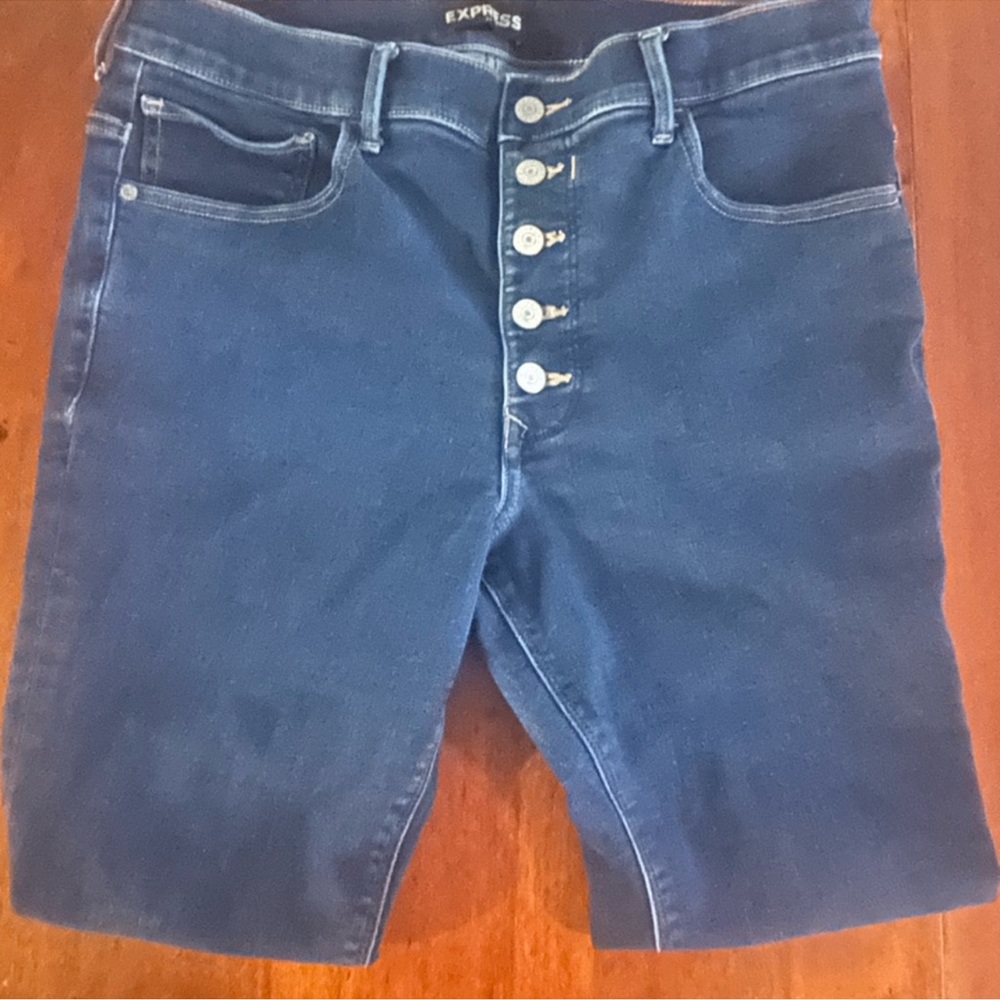 Express Button Fly High Rise Dark Wash Denim Perfect Legging Jeans